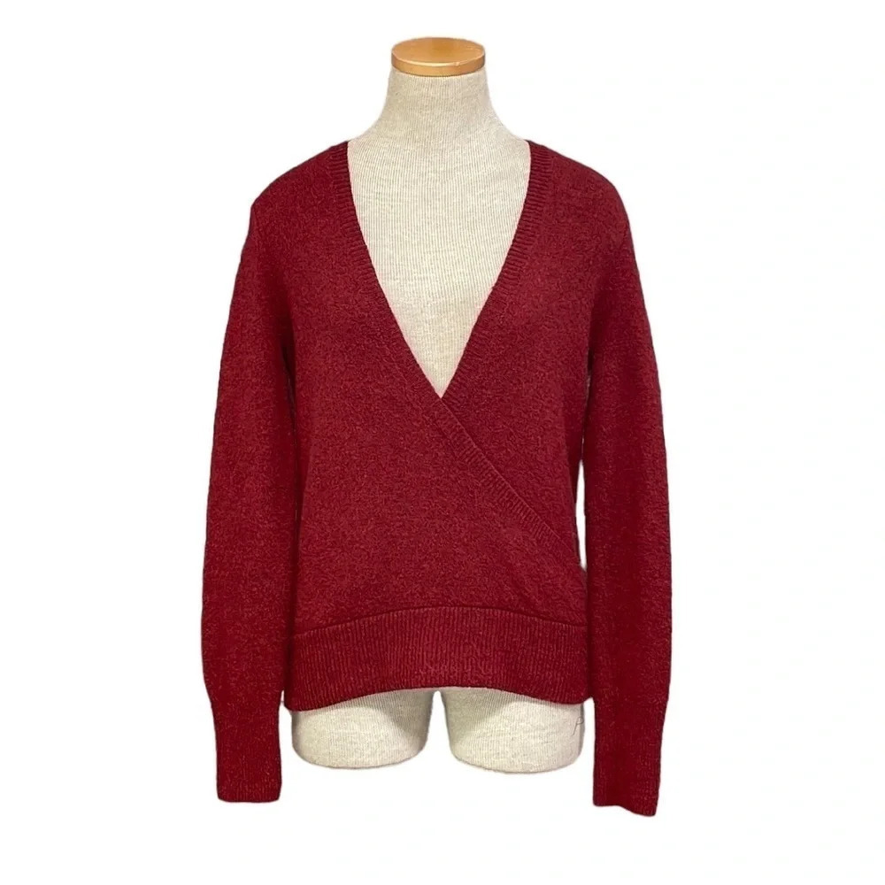 Madewell Sweater Faux Wrap V Neck Wool Red Size X Small XS